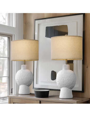 Lámpara de Mesa Cerámica PORTRES 38x24cm Beige Moderna