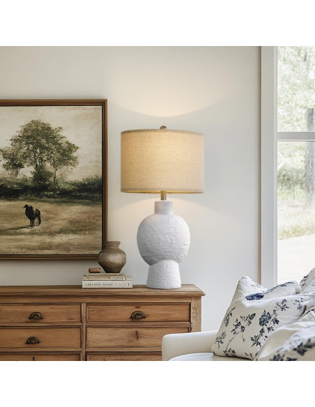 Lámpara de Mesa Cerámica PORTRES 38x24cm Beige Moderna