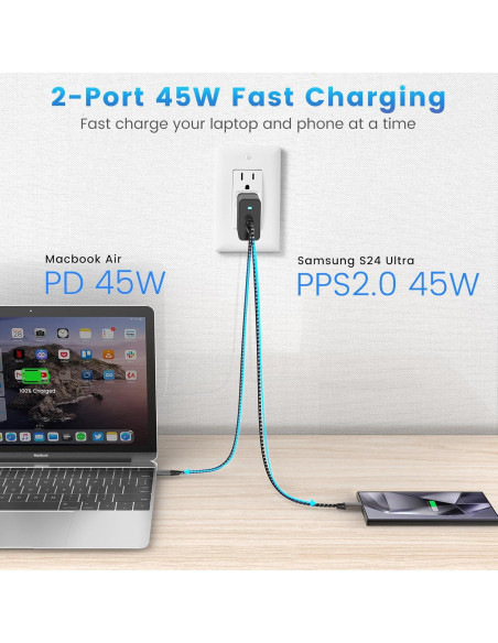 Cargador Rápido 45W USB-C Caniifoto con 2 Cables 1m