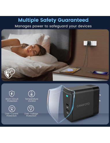 Cargador Rápido 45W USB-C Caniifoto con 2 Cables 1m