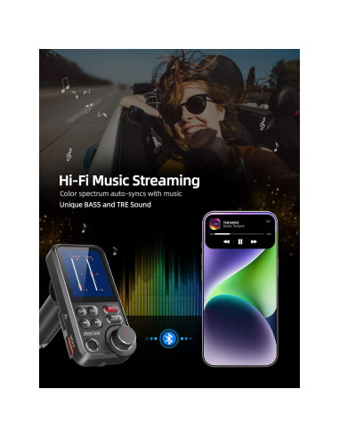 Transmisor FM Bluetooth Nulaxy KM30 para coche con cargador QC3.0