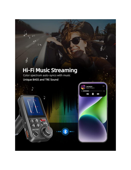 Transmisor FM Bluetooth Nulaxy KM30 para coche con cargador QC3.0