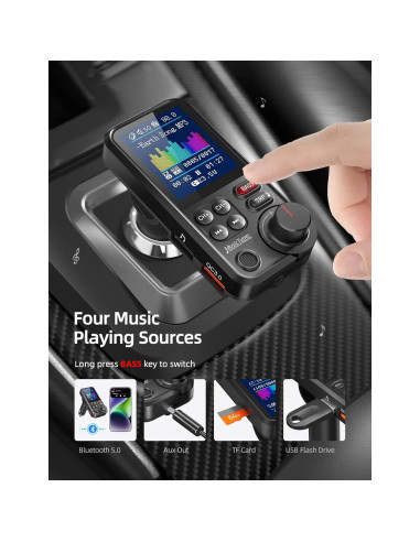 Transmisor FM Bluetooth Nulaxy KM30 para coche con cargador QC3.0