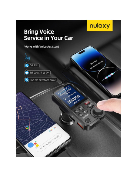 Transmisor FM Bluetooth Nulaxy KM30 para coche con cargador QC3.0
