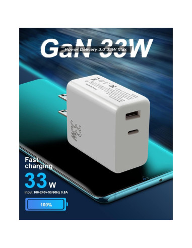 Cargador de Pared USB-C 33W Doble Puerto PD 3.0