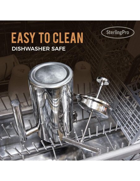 Prensa Francesa de Café 1L SterlingPro Acero Inoxidable Doble Filtro