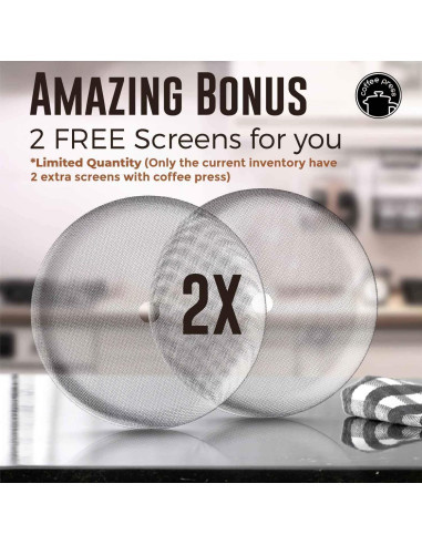 Prensa Francesa de Café 1L SterlingPro Acero Inoxidable Doble Filtro