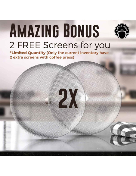 Prensa Francesa de Café 1L SterlingPro Acero Inoxidable Doble Filtro