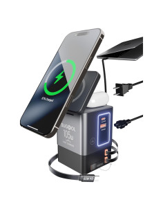 Cargador Retráctil 105W GaN 6-en-1 con Base Magnética - iPhone, MacBook