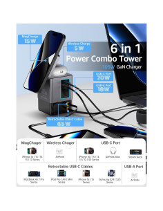 Cargador Retráctil 105W GaN 6-en-1 con Base Magnética - iPhone, MacBook 2
