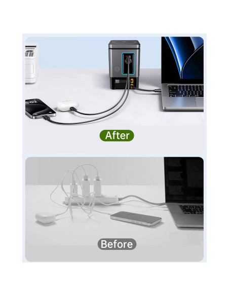 Cargador Retráctil 105W GaN 6-en-1 con Base Magnética - iPhone, MacBook