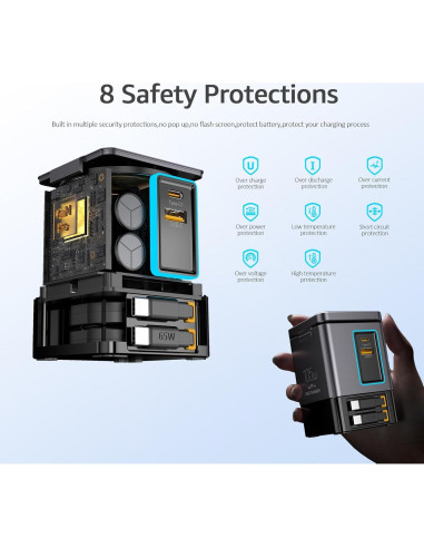 Cargador Retráctil 105W GaN 6-en-1 con Base Magnética - iPhone, MacBook