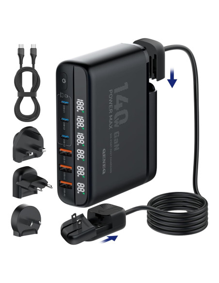 Cargador GaN 140W LDNIO Estación de Carga 6 Puertos USB-C/A