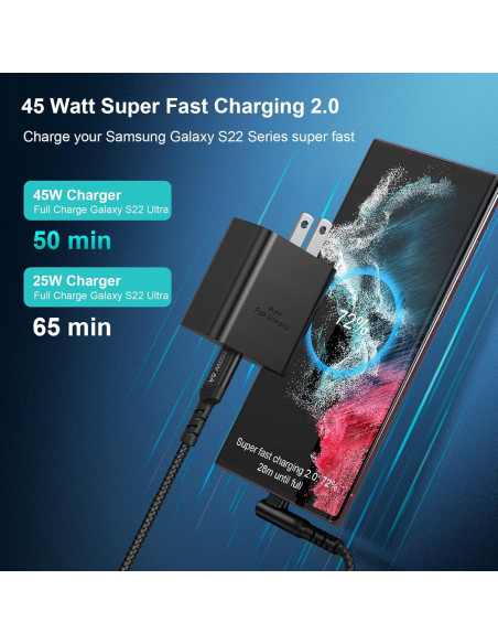 Cargador Rápido USB C 45W Costyle con Cable 6.6FT para Samsung