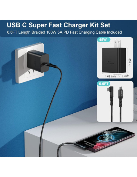 Cargador Rápido USB C 45W Costyle con Cable 6.6FT para Samsung