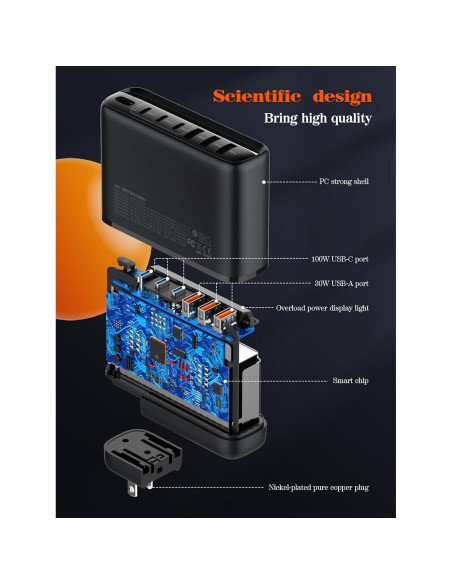 Cargador GaN 140W LDNIO Estación de Carga 6 Puertos USB-C/A