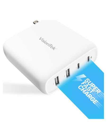 Cargador Rápido de Pared VisionTek GaN II 100W 4 Puertos