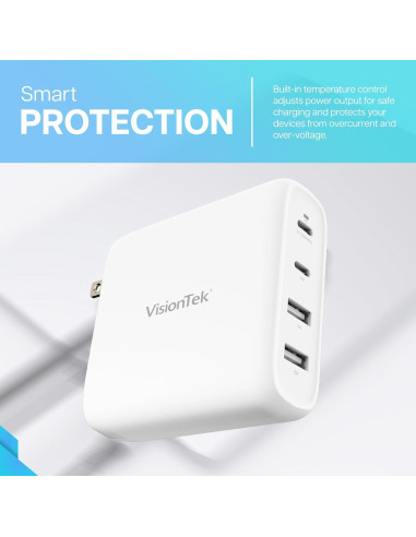 Cargador Rápido de Pared VisionTek GaN II 100W 4 Puertos