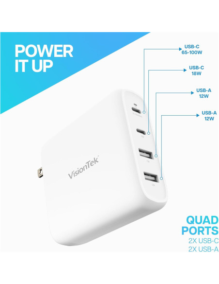 Cargador Rápido de Pared VisionTek GaN II 100W 4 Puertos