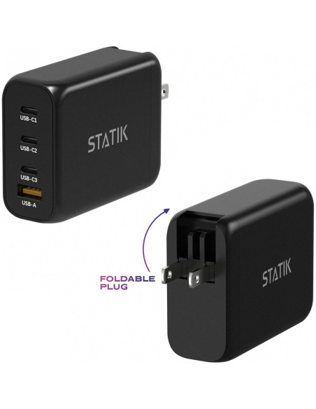 Cargador Rápido STATIK 100W GaN 3 Puertos USB-C Compacto