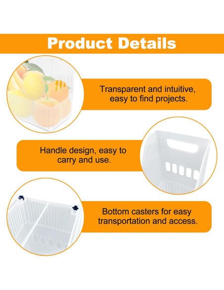 3 Organizadores de Congelador con Ruedas YEXEXINM - Plástico Transparente