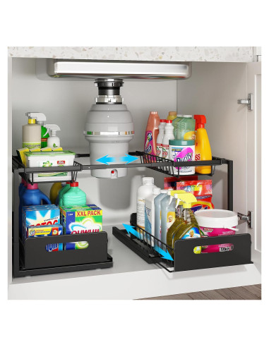 Organizador de Doble Cajón KOSIWU para Fregadero, Negro