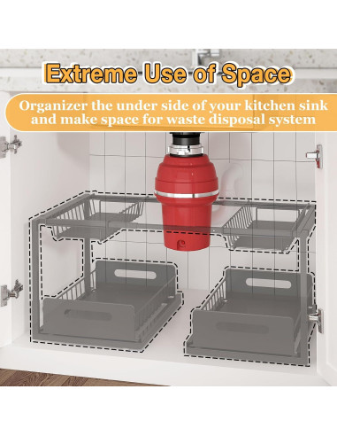 Organizador de Doble Cajón KOSIWU para Fregadero, Negro