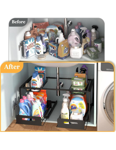 Organizador de Doble Cajón KOSIWU para Fregadero, Negro