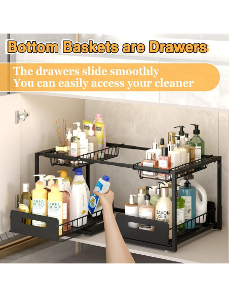 Organizador de Doble Cajón KOSIWU para Fregadero, Negro