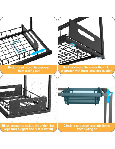 Organizador de Doble Cajón KOSIWU para Fregadero, Negro