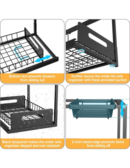 Organizador de Doble Cajón KOSIWU para Fregadero, Negro