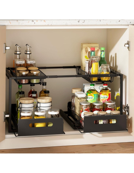 Organizador de Doble Cajón KOSIWU para Fregadero, Negro