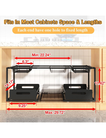 Organizador de Doble Cajón KOSIWU para Fregadero, Negro