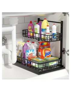 Organizador Bajo Fregadero Uninol, Altura Ajustable, 2 Niveles