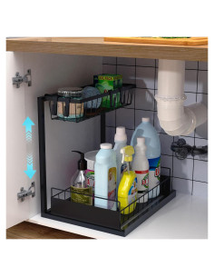Organizador Bajo Fregadero Bukfen Ajustable 2 Niveles Negro