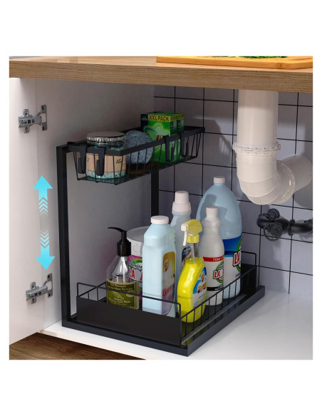 Organizador Bajo Fregadero Bukfen Ajustable 2 Niveles Negro