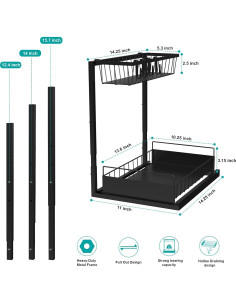 Organizador Bajo Fregadero Bukfen Ajustable 2 Niveles Negro 2