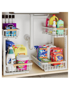 Organizador Bajo Fregadero Hahaemall Blanco 2 Niveles Ajustable