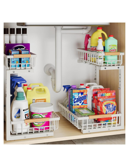 Organizador Bajo Fregadero Hahaemall Blanco 2 Niveles Ajustable