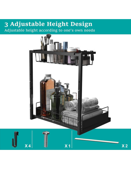 Organizador Bajo Fregadero Bukfen Ajustable 2 Niveles Negro