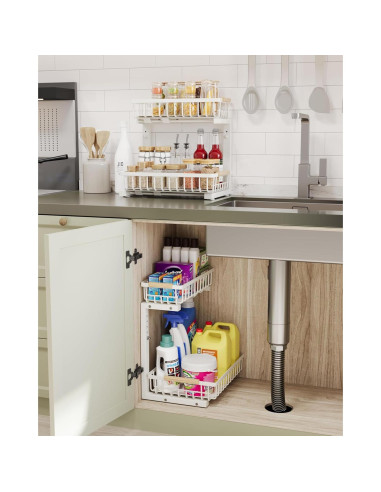 Organizador Bajo Fregadero Hahaemall Blanco 2 Niveles Ajustable