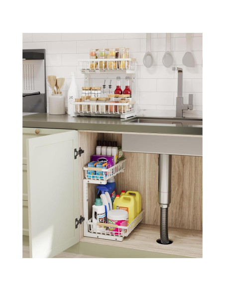 Organizador Bajo Fregadero Hahaemall Blanco 2 Niveles Ajustable