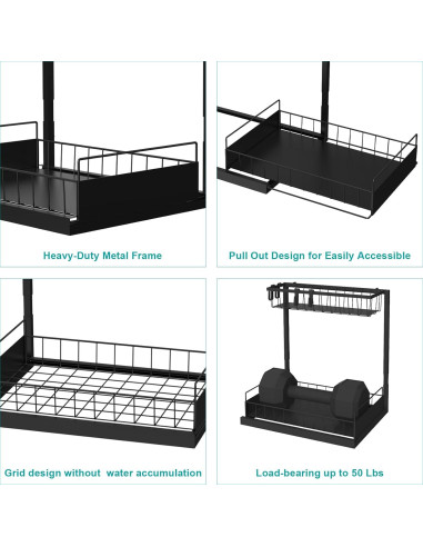 Organizador Bajo Fregadero Bukfen Ajustable 2 Niveles Negro