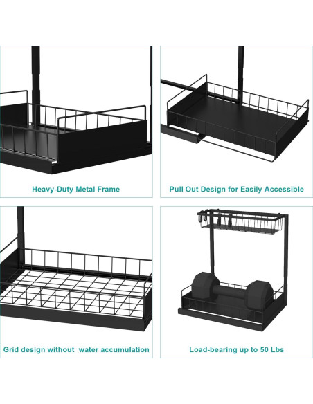Organizador Bajo Fregadero Bukfen Ajustable 2 Niveles Negro