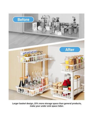 Organizador Bajo Fregadero Hahaemall Blanco 2 Niveles Ajustable