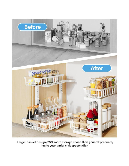 Organizador Bajo Fregadero Hahaemall Blanco 2 Niveles Ajustable