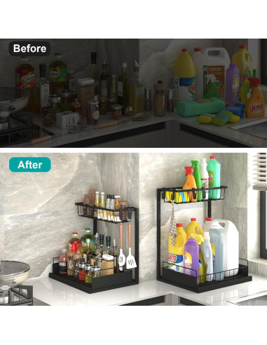 Organizador Bajo Fregadero Bukfen Ajustable 2 Niveles Negro