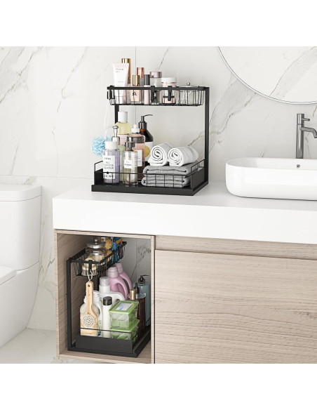 Organizador Bajo Fregadero Bukfen Ajustable 2 Niveles Negro