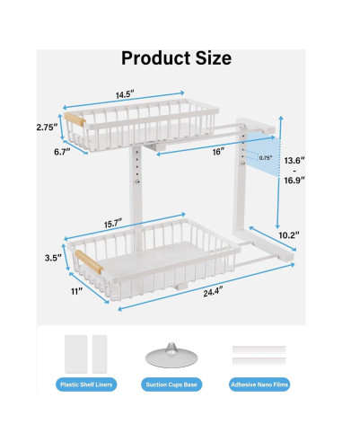 Organizador Bajo Fregadero Hahaemall Blanco 2 Niveles Ajustable