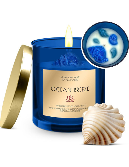 Vela de Cera de Soja Orgánica Brisa Oceánica 10oz en Tarro Vidrio